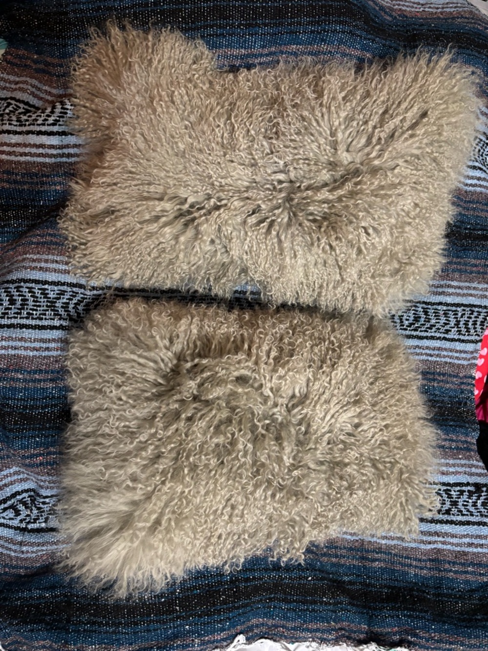 Set of 2 Real 100% Mongolian Wool Decorative Pillows